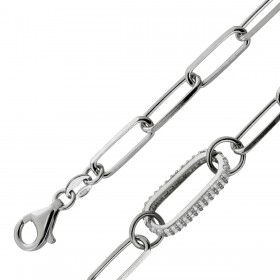 Paperclip Armband Silber 925 weisse Zirkonia Steine