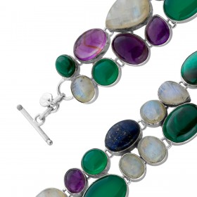 Mondstein Armband Silber 925  Amethyst Lapislazuli Malachit Aventurin