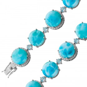 Larimar Armband Silber 925 weißeZirkone hellblaue Blautopas Edelsteine