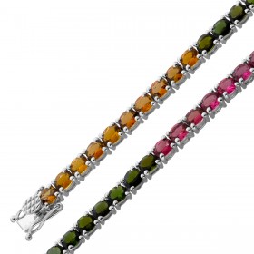 Turmalin Armband Silber 925 nat pinke grüne braune Turmaline 11ct