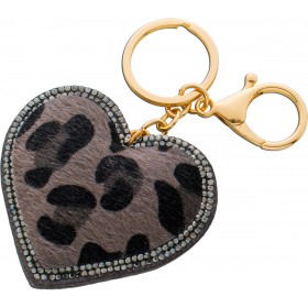Herz Taschen Schlüsselanhänger Metall Leoparden Muster Kristallen 