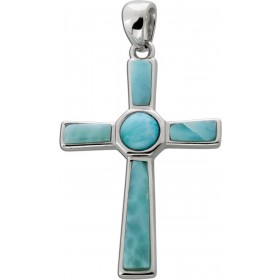 Kreuz Larimar Anhänger Silber 925 hellblaue Edelsteine 
