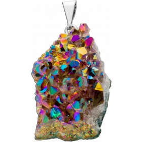Titanquarz Edelstein Anhänger Silber 925 blau goldene Druse 