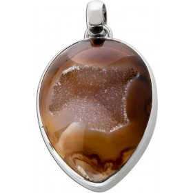 Achat Edelstein Anhänger Sterlingsilber 925 braune Druse 51.35ct.