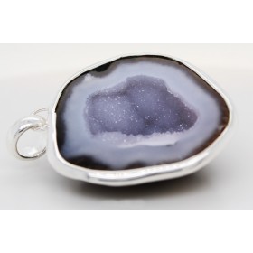 Achat Anhänger Sterlingsilber 925 weiß blaue Druse 60ct Edelstein