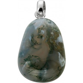 Moosachat Anhänger Sterlingsilber 925 grüner Edelstein 35.5ct  