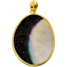 Perlmutt Designeranhänger YING YANG Perlmutt schwarz weiß 23ct.