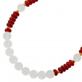 Carneol Kette vergoldet Bergkristall roter Edelstein 91.7ct 