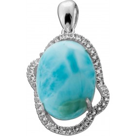 Larimar Anhänger Silber 925 blauer Edelstein18.2ct weiße Topase  