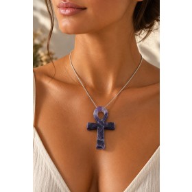Amethyst Kreuz des Lebens Ankh Anhaenger dunkel lila Edelstein