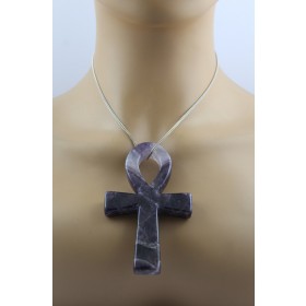 Amethyst Kreuz des Lebens Ankh Anhaenger dunkel lila Edelstein