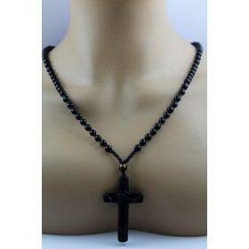 Obsidian Kette Kreuz Anhänger Jesus schwarze Edelsteine Edelsteinschmuck Damenschmuck