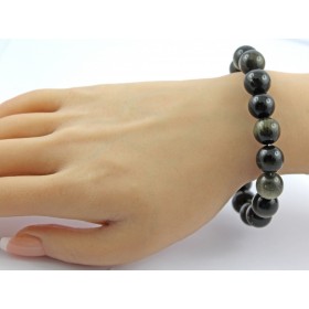 Obsidian Armband grünlich-schwarz goldene Natur Edelsteine