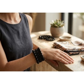 Obsidian Armband Set schwarze Natur Edelsteine flexibel
