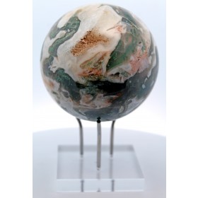 Moosachat Kugel Naturedelstein dunkelgrün beige handgeschnitzt