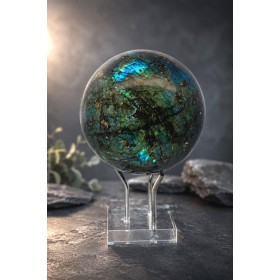 Labradorit Kugel 74mm dunkelgrün schwarzer Edelstein 2930ct.