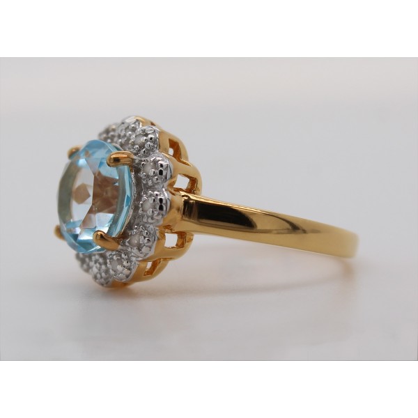 Diamant-Blautopasring Sterling Silber Ch. Abramowicz 925 - gelbvergoldet