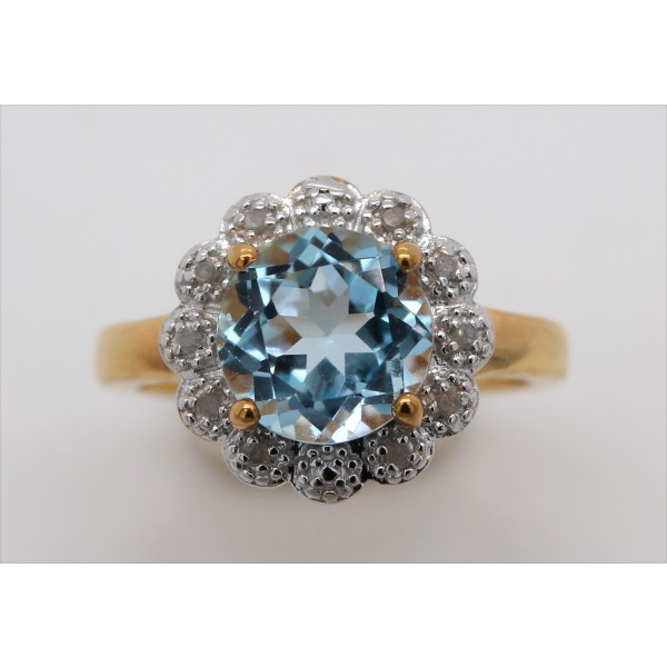 Diamant-Blautopasring Sterling Ch. Abramowicz 925 gelbvergoldet - Silber