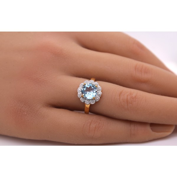 Sterling Ch. Abramowicz - 925 Diamant-Blautopasring gelbvergoldet Silber