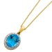 Blautopas Halskette Anhänger Gold 585 14K blauer Edelstein Brillanten
