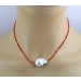 Karneol Kette Gold 585 14K weiße Barock Perle nat. Karneol Edelsteine 