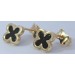Kleeblatt Ohrstecker Gelbgold 333 8K schwarzer Natur Onyx Edelstein 