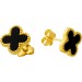 Kleeblatt Ohrstecker Gold 585 14K schwarzer Natur Onyx 