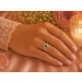 Smaragdring Halo Gelbgold 585 14K grüner Edelstein Brillanten 0.05ct 