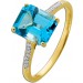 Blautopas Ring Gold 585 14K blauer Edelstein Natur Diamanten 0.06ct