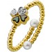 Kleeblatt Ring Gold 585 14K Natur Diamanten 0.07ct Süßwasser Perlen