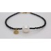 Perlenarmband Süßwasserperle schwarze Spinell Edelsteine Silber vergoldet