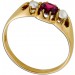 Antiker Ring Gelbgold 750 18 Karat 1 roter Rubin Edelstein Cushon Cut 2 glänzende Flussperlen Vintage 1870