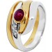 Designer Ring Gelbgold Weißgold 750 roter Rubin Diamanten 0.04ct