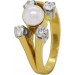 Ring Gelbgold 585 14 Karat 4 Diamanten Brillantschliff Total 0,32ct TW/VSI 1 Japanische Akoyaperle