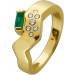 Designerring Gelbgold 585 grüner Smaragd Diamanten 0.14ct. TW VVS