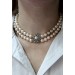 Perlen Collier 38cm Weißgold 750 18K Choker Akoyaperlen 9mm Saphire