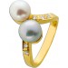 Perlen Ring Gelbgold 750 18K japanische Akoyaperlen Diamanten 0.1ct