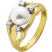 Perlen Ring Gold 585 14K Akoyaperle Diamanten Antikschmuck