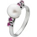 Perl Ring Weißgold 585 14K Akoyaperle pinke Rubine Antikschmuck