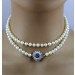  Perlenkette 80cm Weißgold 750 18K Akoyaperlen 6.1mm blaue Saphire 