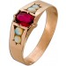 Rubin Ring Rosegold 333 8K weiß grüne Opale Antikschmuck