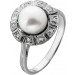 Perlenring Weißgold 585 14K Akoyaperle Diamanten Antikschmuck 