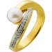 Perlen Ring Gold 375 9K  Akoyaperle Brillanten Antikschmuck 