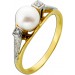 Perlenring Gold 585 Weißgold 14K  Akoyaperle Diamanten Antikschmuck 
