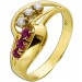 Rubinring Gold 585 14K rote Edelsteine 0.27ct Brillanten 0.09ct Antikschmuck