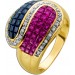 Rubinring Gold 585 14K blaue Saphire rote Rubine  Brillanten 0.15ct