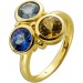 Edelsteinring Gold 585 14K Iolith 1.40ct grüner Aquamarin 1.45ct Citrin 1.15ct 