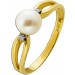 Perlenring Gold 585 14K Akoyaperle Diamanten 0.04ct Antikschmuck