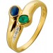 Smaragdring Gold 585 14K blauer Saphir Brillanten Antikschmuck