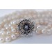 Perlenkette 8mm Weißgold 750 Saphir Diamanten 2 reihig Akoyaperlen